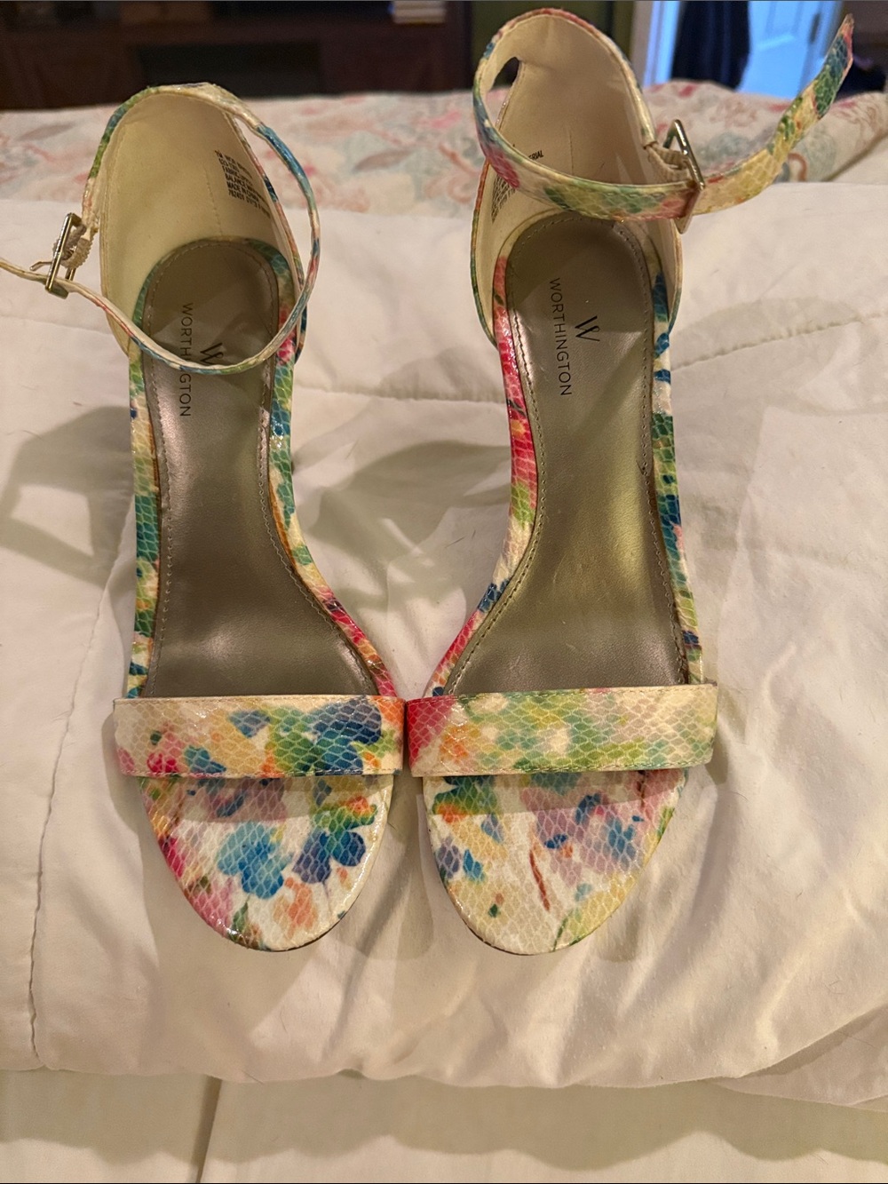 Worthington Multicolor Floral Ankle-Strap Heels
